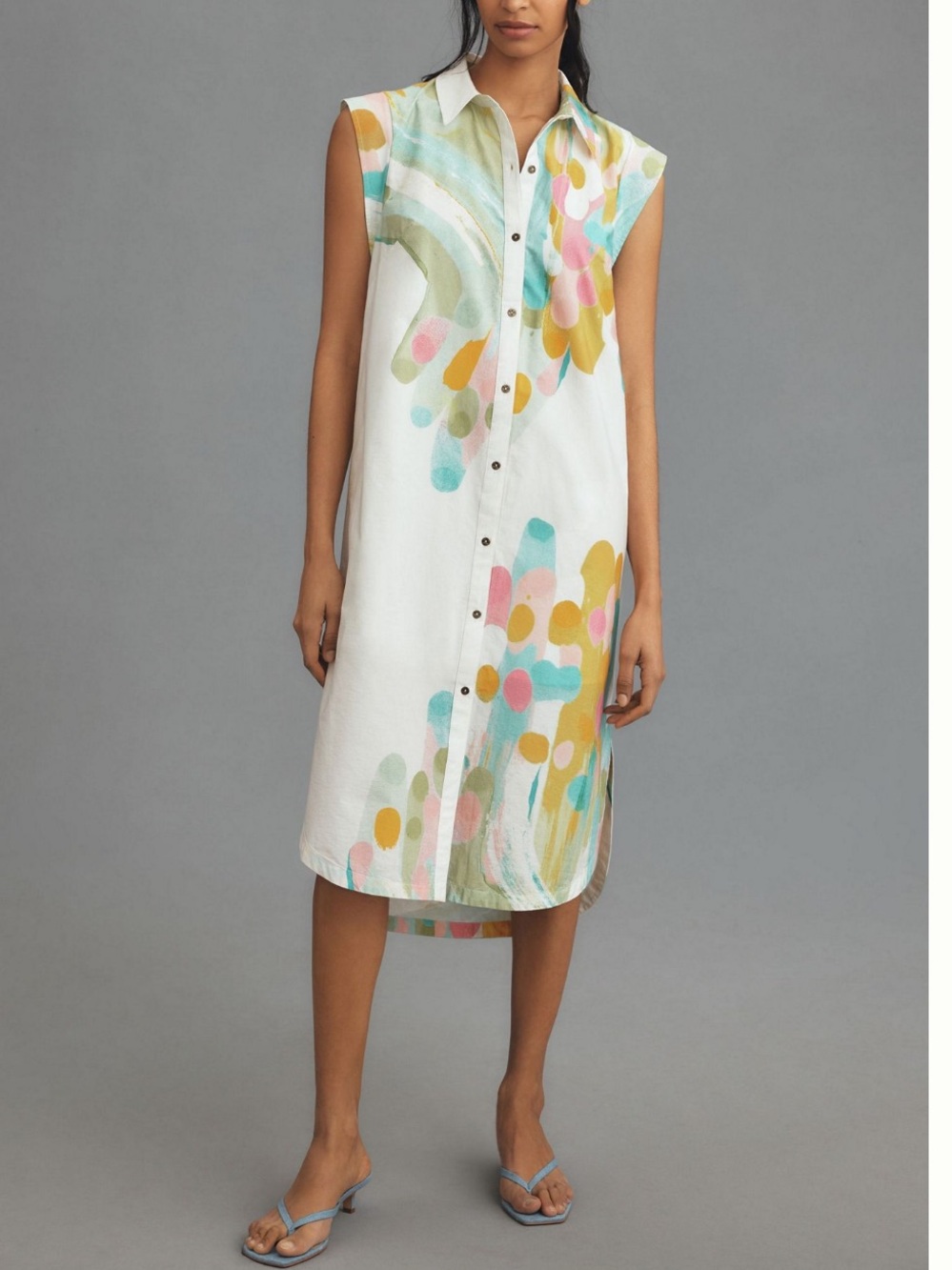 EUC Maeve Cap Sleeve Floral Button Front Midi Dress